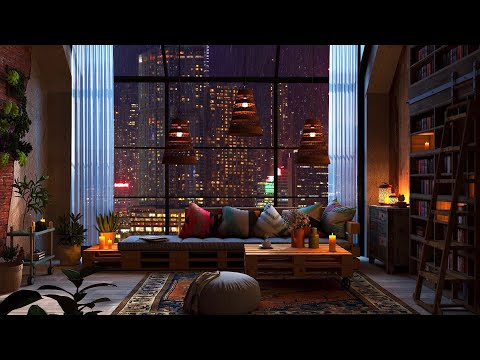 New York Apartment | Rain on Window | Cozy Reading Nook Ambience