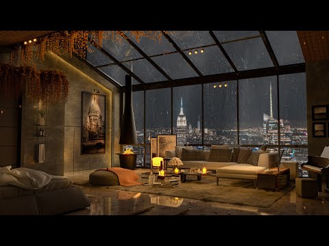New York Night in Cozy Apartment - Calm & Relaxing Background Jazz Music | Sleep, Chill