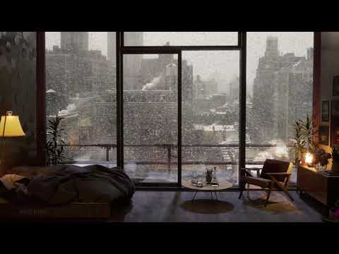NYC Heavy Snowfall In A Cozy Apartment | Non-Christmas Version | 4K |  60FPS