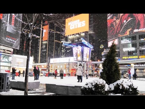 Toronto Downtown Night Snowfall and Evening Lights in Winter 4K