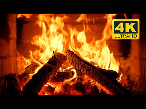 Fireplace at Night 4K 🔥 Cozy Fireplace (12 HOURS). Fireplace video with Burning Logs & Fire Sounds