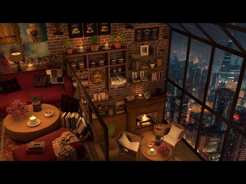 4K Jazz Cozy Cabin - Smooth Piano Jazz Music & Rain Sound on Window for Relax, Study and Work