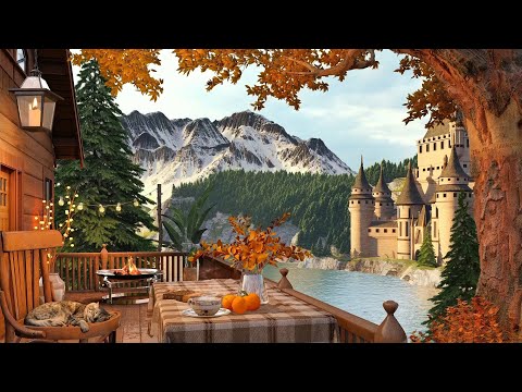 Cozy Autumn Porch Ambience with Relaxing Birdsong, Fireplace, Lake Waves and First Fall Mood
