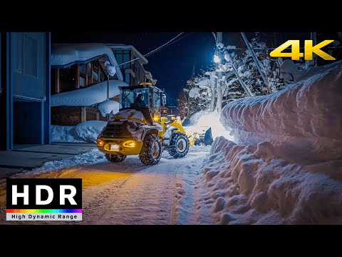 4K HDR // Relaxing night walk in snowy village of Niseko, Hokkaido, Japan