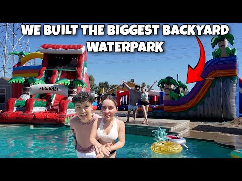 We built a GIANT WATERPARK in our backyard | waterslides, dunk tank, obstacle course, pool