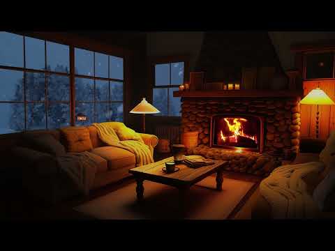Cozy Cabin with Fireplace & Snowstorm Ambience | Relaxing Video | 4NatureSounds