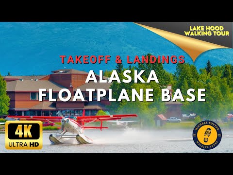 [4K] Anchorage Alaska Seaplane Base Walking Tour:  🛩️ Takeoffs & Views Lake Hood 🛩️ CAPTIONS