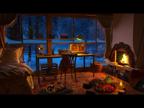 Sleep in a Сozy Winter Cabin - Winter Ambience with Snowfall and Fireplace Sounds for Deep Sleep