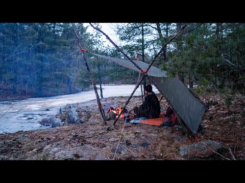 Solo Camping in the Rain - Backcountry Calzone Mukbang