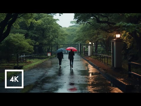 Relaxing Rainy Day Walk in Shibuya Yoyogi Park, Japan