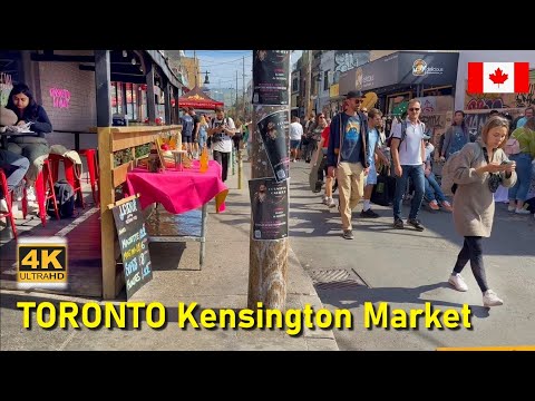 Downtown TORONTO Streets Life 4K Walking Tour | Kensington Market Street Food & Performers