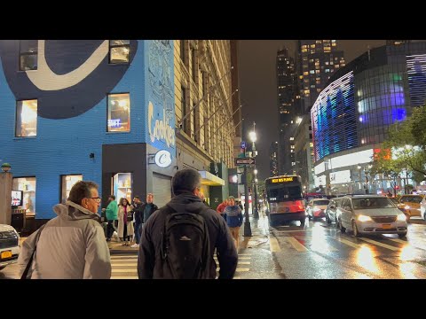 After Rain NYC Walk : Flatiron District, Koreatown, Herald Square | Friday Night September 2023