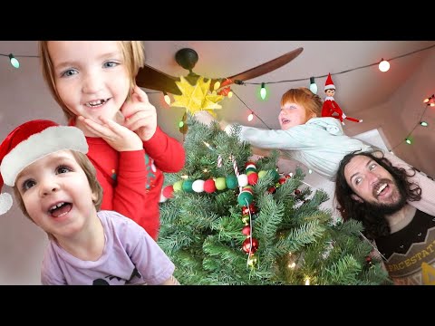 SNOWY our FAMiLY ELF is back!!  Navey Niko & Adley decorate the Christmas Tree morning routine mess