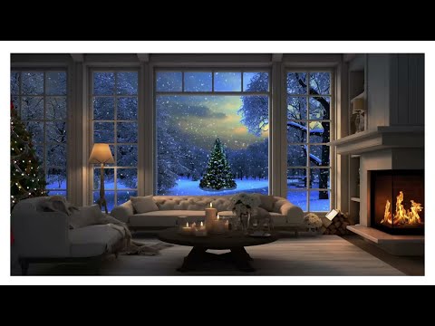Cozy Winter Cabin Ambience Crackling Fireplace and Snowstorm Sounds for Relaxation