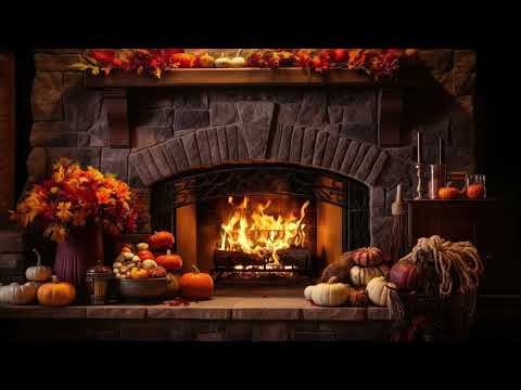 Cozy Fall Fireplace With Crackling Fireplace Sounds & Pumpkin Harvest | Autumn Fireplace Ambience