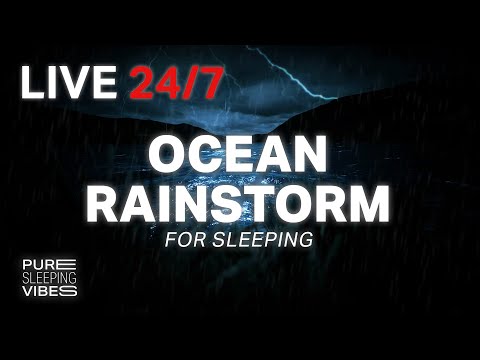 Powerful Ocean Rainstorm and Thunder Sounds for Sleeping | Dimmed Screen - 24/7 Livestream