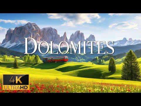 FLYING OVER DOLOMITES (4K Video UHD) - Relaxing Music With Stunning Beautiful Nature For Relaxation