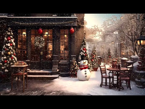 Winter in Porch Coffee Shop Ambience with Smooth Jazz Music (Snow Falling & Blizzard)