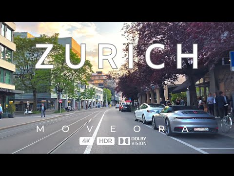 Zurich Switzerland 4k HDR - Sunset Drive - Driving Downtown