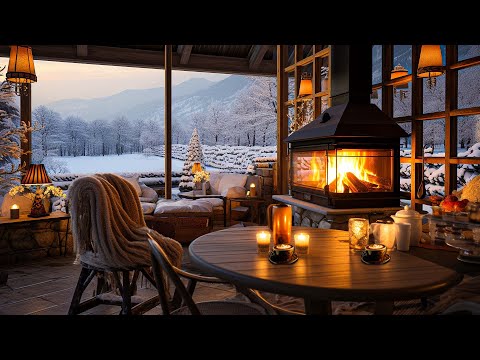 Crackling Fireplace & Smooth Jazz Instrumental ⛄ Warm Jazz Music at Cozy Winter Coffee Shop Ambience