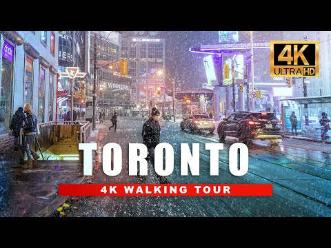 Walking in the Snow in Toronto, Canada | City Ambience Night Walk [4K HDR/60fps]