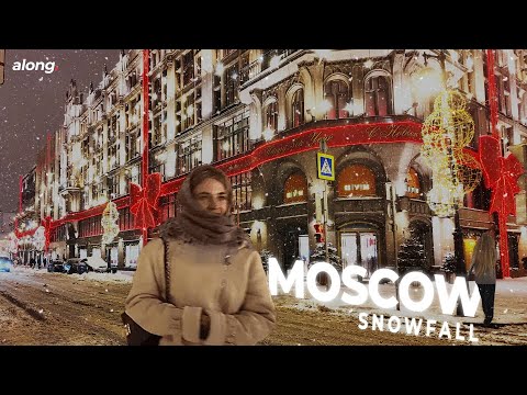 [4k] MOSCOW WALK in Snowfall: Kremlin, Central Mall, Zaryadye Park, Red Square and Main Streets