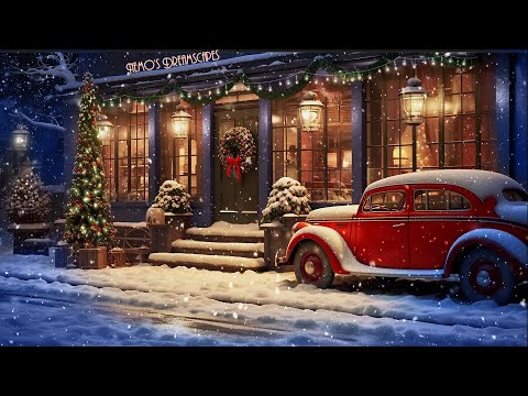 Vintage Oldies Music playing in a Snowy Coffee Shop Ambience (Winter & Snowfall) ASMR v.2
