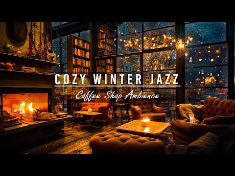 ❄️⛄Exquisite Night Jazz Sleep Piano Music in Cozy Winter Coffee Shop Ambience & Crackling Fireplace